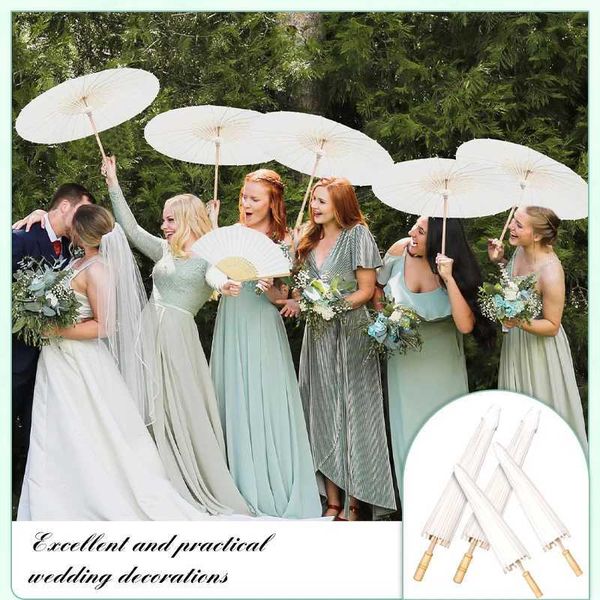 Regenschirme 60/84 cm Hochzeit weißer Papier Regenschirm Holzgriff DIY Photography Requisiten Chinesisches Papier Parasol Brautbabyparty Party Gunst T240422