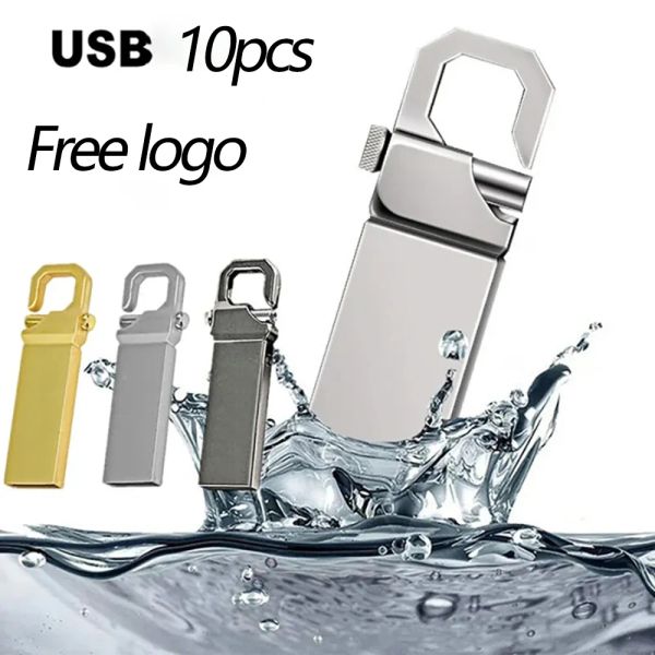 Laufwerke 10pcs Metall USB -Flash -Laufwerke 64 GB Hochgeschwindigkeit wasserdichte Bleienantrieb 32 GB 16 GB Memory Stick kreative Geschenke U Disk Free Logo Versand