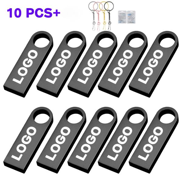 Laufwerke 10pcs USB -Flash -Laufwerk kostenloses benutzerdefiniertes Logo Metal Pen Drive 64 GB 128 GB USB -Stick 32 GB 16 GB 8 GB 4 GB Pendrive 2 GB Flash -Scheibe für Musik