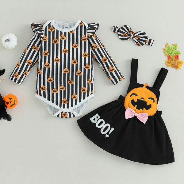 Sets Halloween 02y Baby Girls süße Kürbisdrucken Langarm Sampler und Hosentender Rock Stirnband Fall Outfit