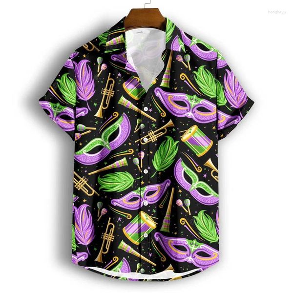 Herren lässige Hemden Hawaiian Party Maske Shirt Herren Sommer übergroß