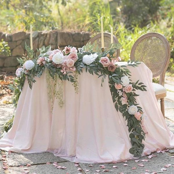 Fiori decorativi 2,7 m di ghirlanda di fiori set artificiale rosa bianca sbalorditiva nozze per cabina da fondo per l'arco del giardino elegante