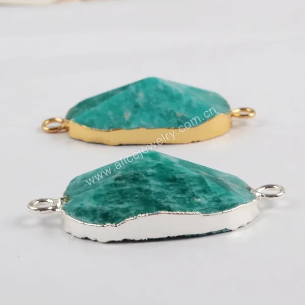 Collane a ciondolo pietra naturale con connettori sfaccettati amazonite gemma verde dorato/argento colore fai -da -te gioiello bracciale