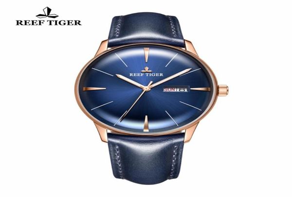 Resif Tigerrt Luxury Elbise Saatler Mavi Dial Deri Marka Dışbükey Lens Cam Erkekler İçin Otomatik RGA8238 Bilek saati5931184