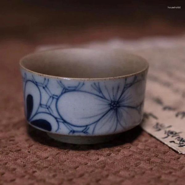Tumblers pintados à mão conjunto de bule de chá - vaso de chá de cerâmica de azul e branco retrô com experiência artesanal de copo de copo único com um único copo