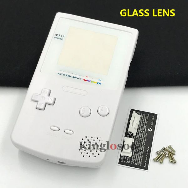 SOWKS Nintendo Game Boy Renk GBC Oyun Konsol Kabukları Cam Ekran Lens için Tam Beyaz Konut Kabuğu Kılıf