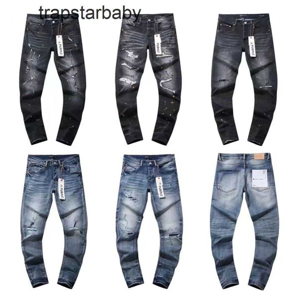 2024 Novo calça de jeans roxa dessinger para homens jeans da marca roxa Hole Jean Luxury Men Men Ponts Tendências angustiadas Slim Fit Pant Motorcycle Jeans Mens roupas