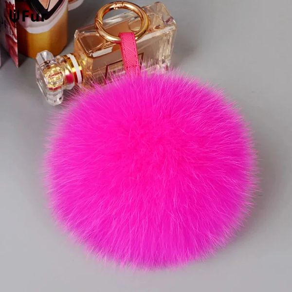 Luxo 13 cm fofo de raposa pom pom pom pom pompom pompo de alta qualidade cardhain carrinho de cadeia de metal pingente para mulheres 240424