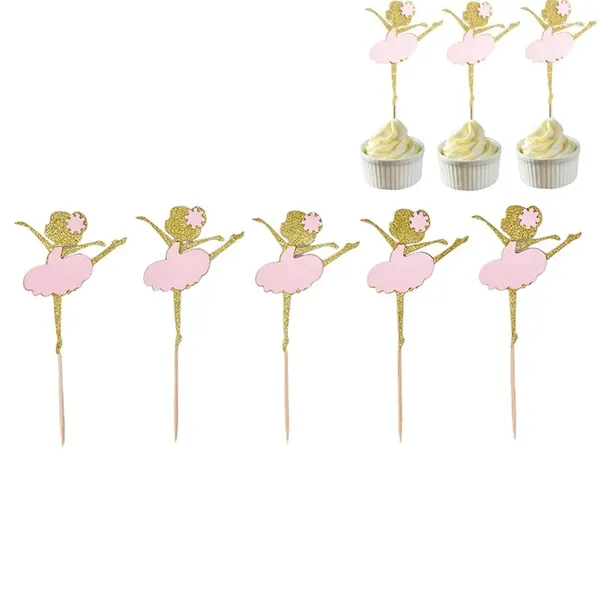 FESTIDADES DE FESTO 10pcs Goldes de Goldes Danomas Ballerina Cupcake Toppers Picks Bolo para Decorações de Aniversário de Caso de Casa