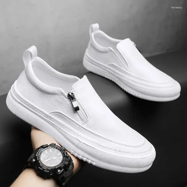 Sıradan Ayakkabı Tasarımı Erkekler Orijinal Deri Slip-On Flats Ayakkabı Nefes Alabilir Beyaz Loafers Street Style Platform Spor Ayakları Zapatos