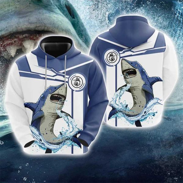 Erkek Hoodies Sweatshirts Harajuku Moda Köpekbalığı Grafik Sweatshirts Saldırı Av Hoodies Erkekler Giysileri Deniz Avı Takip Karikatür Küleyler Y2K TOPS 240424
