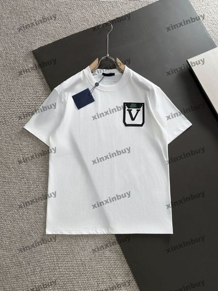 Xinxinbuy Männer Designer Tee T-Shirt 2024 Italien Leder Patch Stickerei Tasche 1854 Baumwolle Kurzarm Baumwolle Frauen weiß schwarz XS-XL