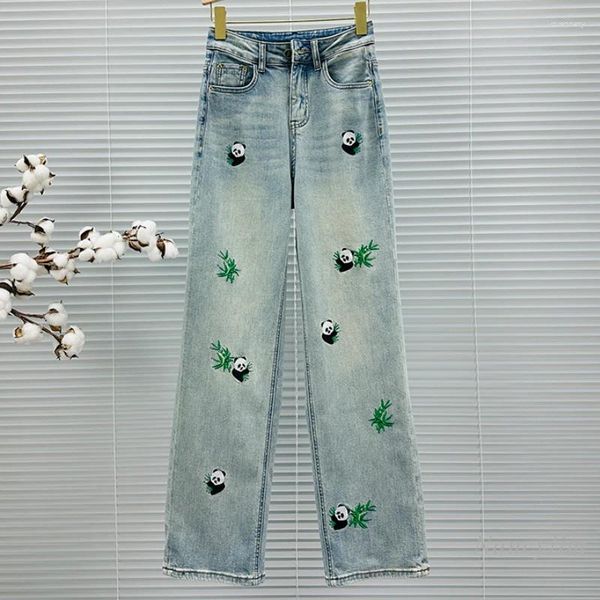 Frauen Jeans Panda bestickte Sommer-Hose 2024 Hohe Taille Alleinwand