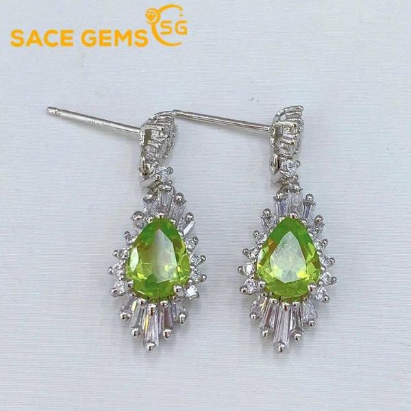 Brincos Dangle Sace Gems Jóias de moda para mulheres 925 Sterling Silver Natual Peridot Stud Wedding Party Freat Gift