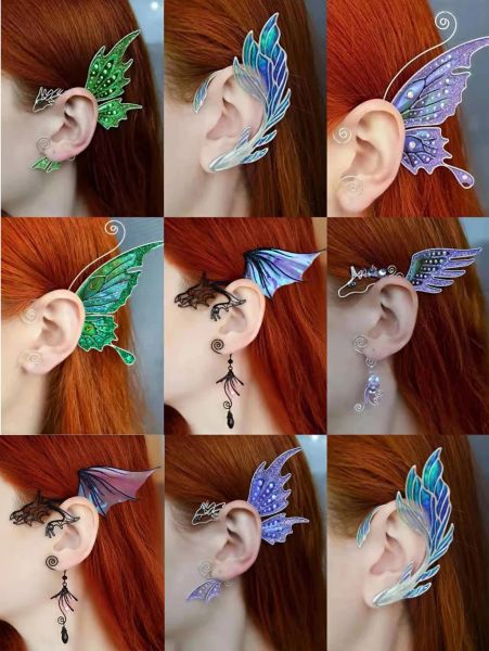 Orecchini Fashion Clip non piercing Orecchie Iridescent Butterfly Fish Cotail Orec Punci auricolari Women Women Fairy Halloween Gioielli Regali