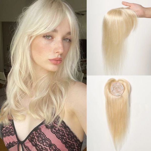 Fechos Remy Capinhos de cabelo humano com franja Bronde peças de cabelo humanas retas e retas para mulheres com tampo de seda de cabelos afins