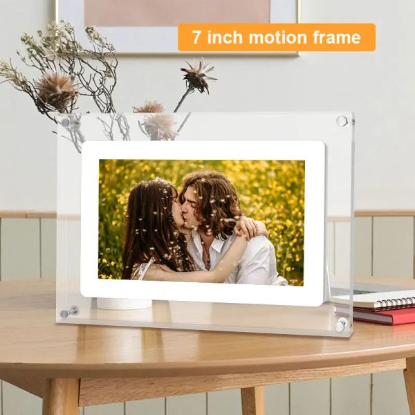 Quadros atualizados 2G Memória 7 polegada Acrílica Digital Frame IPS Bateria de tela IPS na NFT Exibição de vídeo Electronic Video Picture Frame