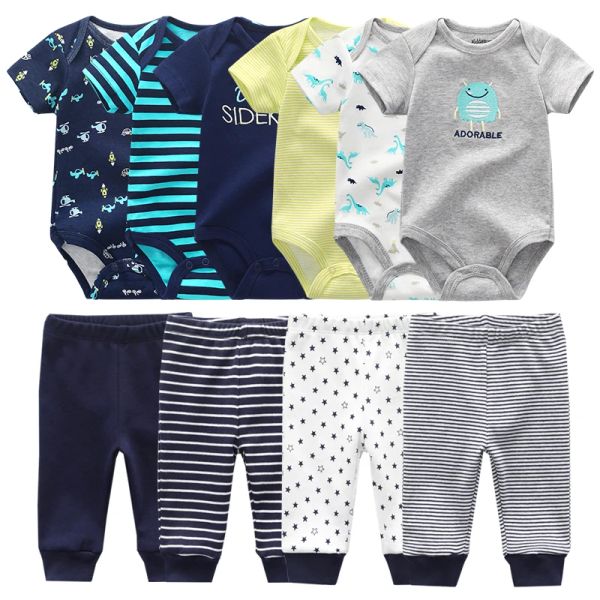 Conjuntos de roupas recém -nascidas Conjunto de roupas de menino nascida Roupa de 6pcs Artigo+4pcs calças de calça infantil