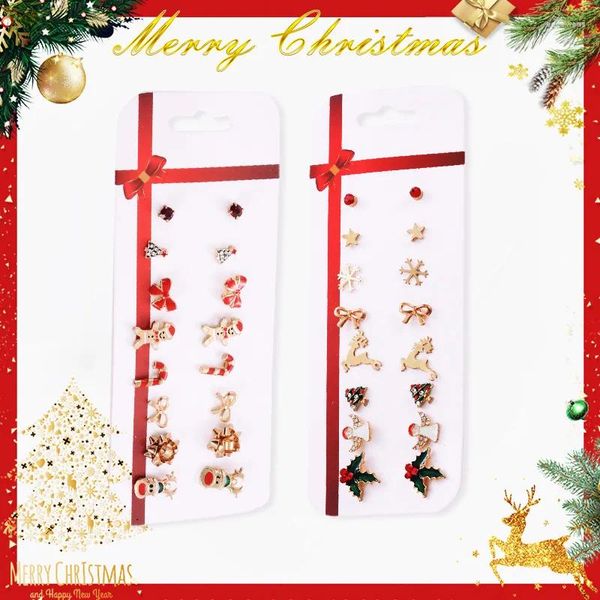 Brincos de garanhão 8Pairs/Set Crystal Christmas for Women Papai Noel Tree Elk Jewelry Girls Gifts Acessórios