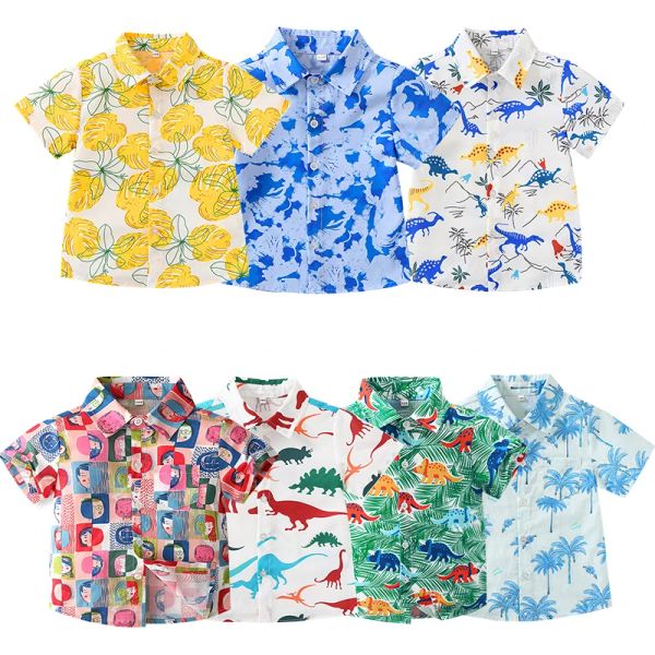 Camicie spiaggia di camicia estiva boy coconut albero stampato top 12345 anni abiti per vacanze di moda per bambini surf su navigatura a maniche corte