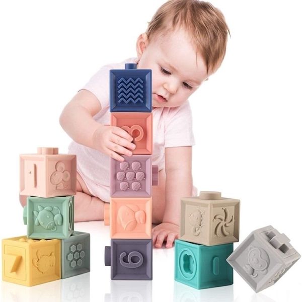 Definir Baby Grasp Toy Silicone Kids Blocks Touch Touch Bolas macias Baby Massage Dentores de borracha Squeeze Blocos de brinquedo LJ2011243338