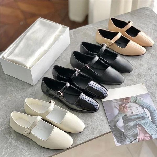 Sapatos casuais estilo francês eleganr retro mary jane jane feminino de pele de pele de pé quadrado de dedão rasa de ballet shoessweet