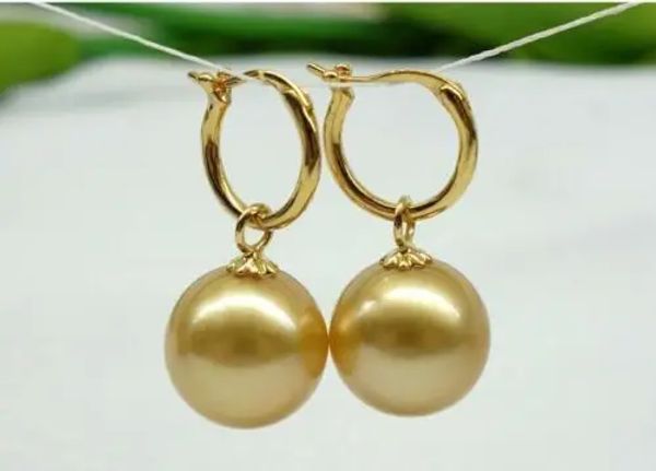 Orecchini affascinanti AAA 14 mm South Mare Golden Shell Orecchini perle 14K Gioielli femminili Gioielli ejewelry.