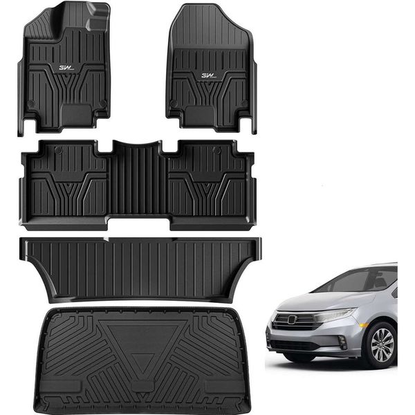 Custom Fit Alle Wetterbodenmatten und Cargo Liner für 2018-2024 Honda Odyssey Mini Passagier Van - Beinhaltet Matten für alle 3 Zeilen und Kofferraum