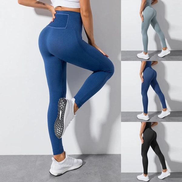 Calça ativa ladies feminino yoga fitness esportes de rede sem costura -bolso da porra