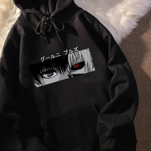 Polos Tokyo Ghoul Kaneki Ken Eyes Japan Anime Print Pullsers Hoodie Loose Hip Hop Stutestir