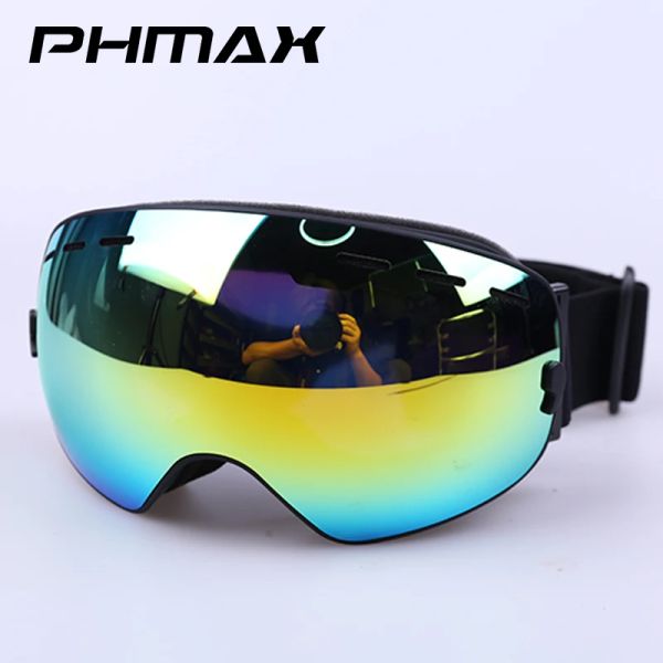 Очеительственные лыжные очки Phmax Black Gold Men Men Women Сноуборд Очки Синстер на открытом воздухе снежный HD PC UV400 Двухслой