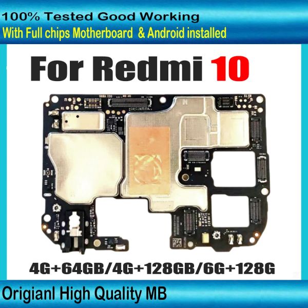 Antena placa -mãe original para Xiaomi Redmi 10 Redmi10 PrainBoard desbloqueado com chips completos 64 GB/128 GB Placa lógica para Xiaomi Redmi 10