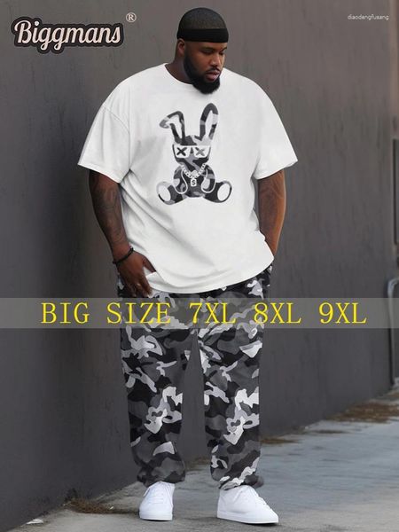 Tute da uomo Biggmans Big e alto abbigliamento da cartone animato per magliette per magliette High Street Hip Hop Casual Block Block Pants Plus size