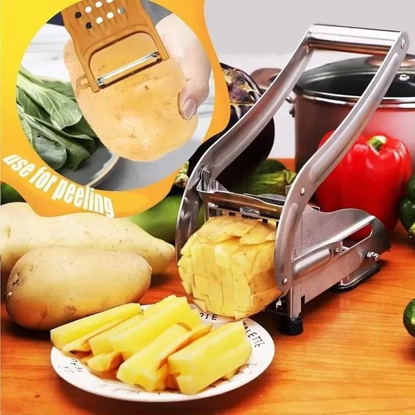 2024 Novo cortador de batata de batata de batata de aço inoxidável Máquina de cortador de batatas fritas para manual de cozinha gadgetsmanual