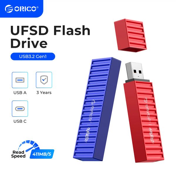 GUIDA ORICO UFSD All Metal 256 GB USB Flash Drive 411MB/S Penna azionarie 512 GB 128GB 64 GB Stick USB Tipo C Pendrives Design della forma del contenitore