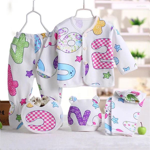 Roupas conjuntos de 5pcs Infantil Baby menino Roupas de menina de menina Primavera De desenho animado Pijamas