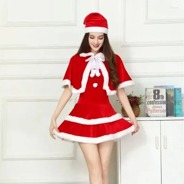 Vestidos casuais Ano Costume de Papai Noel Roupas de vestido vermelho para mulheres Moda adulta Xmas de manga longa Round Neck Christmas Party