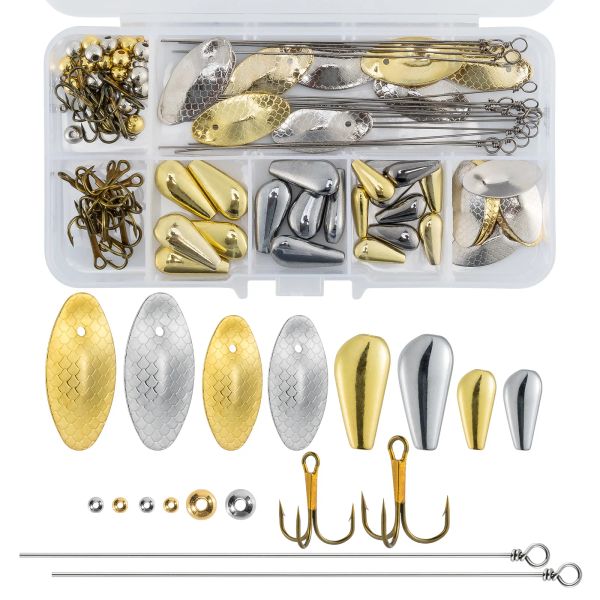 Acessórios 120pcs giratória embutida fazendo kit de pesca spinner lâmina trolling spinnerbait walleye rig big rig swewwater bass truta tipo de tipo de truta