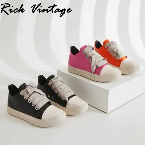 Tasarımcı Koşu Ayakkabıları Rick Vintage Kalın -Çözümlü Ayakkabı Üst Erkek Ayakkabı Deri Kadın Daireler Moda Sneaker Siyah ve Beyaz Günlük Ayakkabı