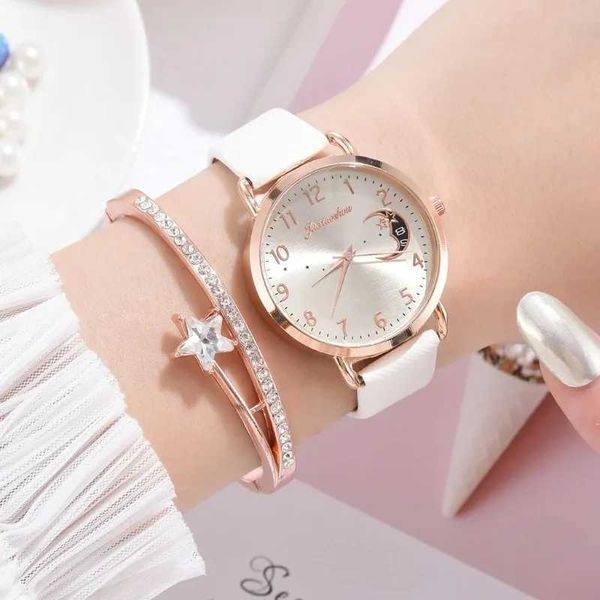 Начатые часы Женские модные белые часы Quartz Кожаные женские наручные часы 2024 Новый бренд простой номер Dial Женский часы Montre Femme Relojes 240423