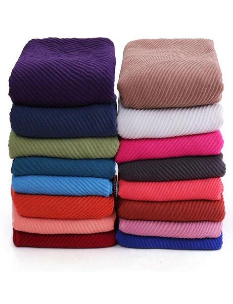 10pcslot Women039S Plaziado Crinkle Hijab Sconhas Muslim Head Wrap Shawl Tamanho grande 18090cm Y201007596444823959442