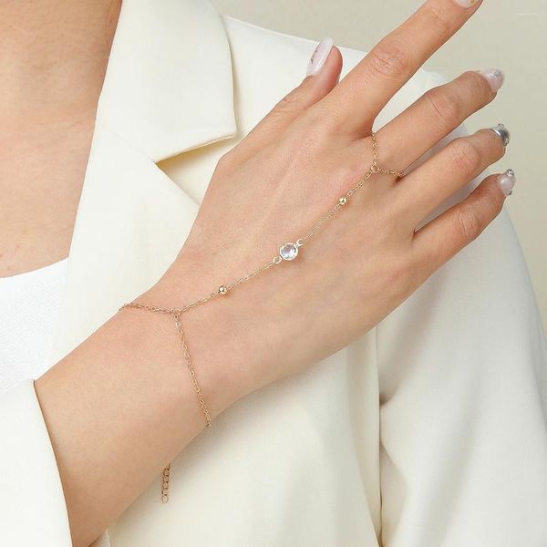 Pulseiras de link Chandler Crystal Zircon Bracelet anel de dedo para mulheres arreios da mão conectados jóias