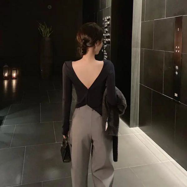 Blusa Blusa Mulheres Longsleeeved Shirts 2020 Fall/Winter Slim Sexy Backless Blusas Ropa de Mujer