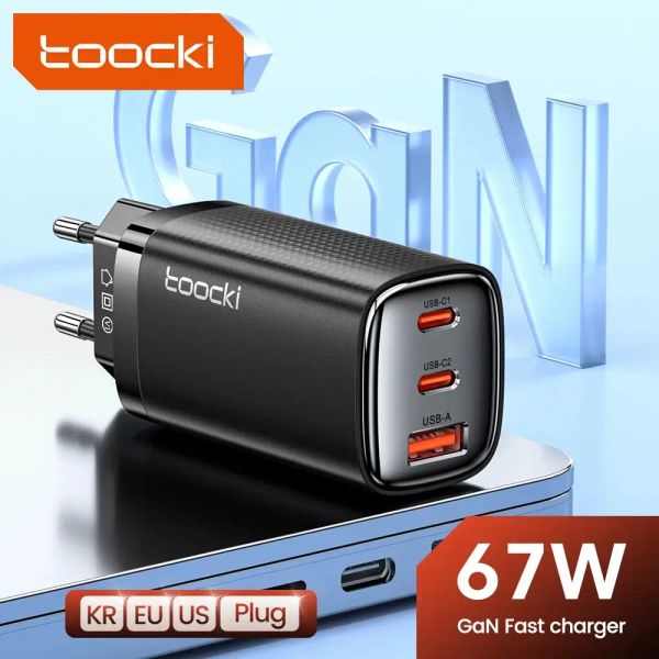 Şarj Cihazları Toocki 67W Gan USB Tip C Şarj Cihazı 65W PD 45W PPS qc4.0 iPhone 15 için Hızlı Şarj Cihazı Samsung S23 MacBook dizüstü bilgisayar iPad Tablet Ultra