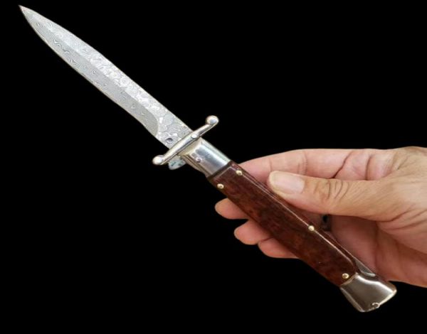 9 Zoll Italienisch Mafia Damaskus Automatisches Messer im Freien Snake Wood Hunting Tasche Invidel Auto Messer BM 3400 4600 3551 Paten 921209487