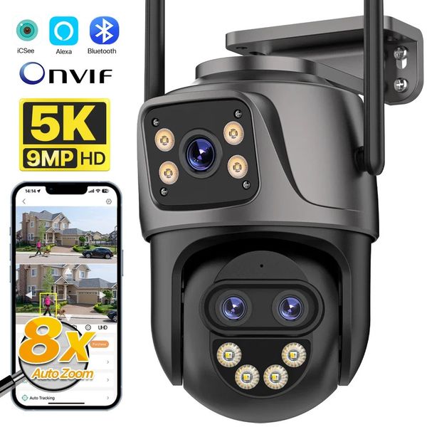 9MP 5K HD WiFi IP -Kamera Outdoor 8x Zoom Drei Objektiv Dual Screen PTZ Camera Auto Tracking Home Security CCTV Überwachung 4MP CAM 240419