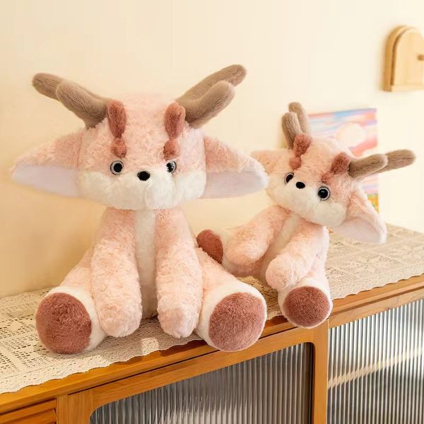 Yeni pembe ejderha bebek geyik boynuz peluş oyuncak bebek sevimli ev dekorasyon bebek dönüşüyor