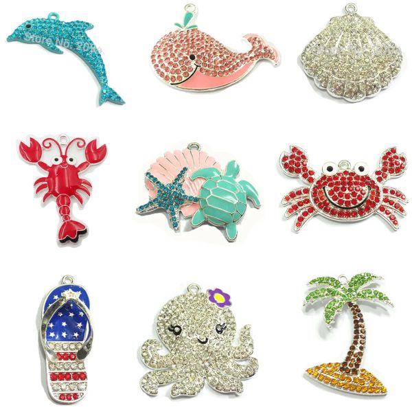 Collane 10pcs/Bag Ocean Tema/Shell/Dolphin/Aragatore/Crab/Whale/Squid/Tree/Slipper ... Ciondolo estivo per la collana estiva per bambini