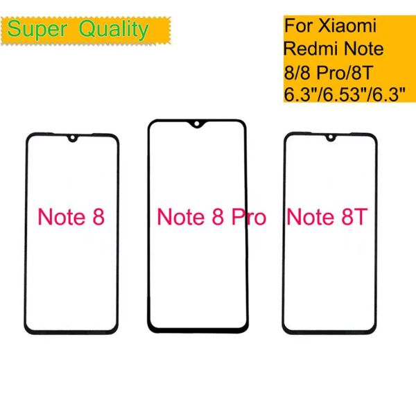 Panel 10pcs/Los für Xiaomi Redmi Note 8 Pro Touchscreen -Panel Vordere Außenglaslinse für Redmi Note 8T LCD -Vorderglasplatte mit OCA