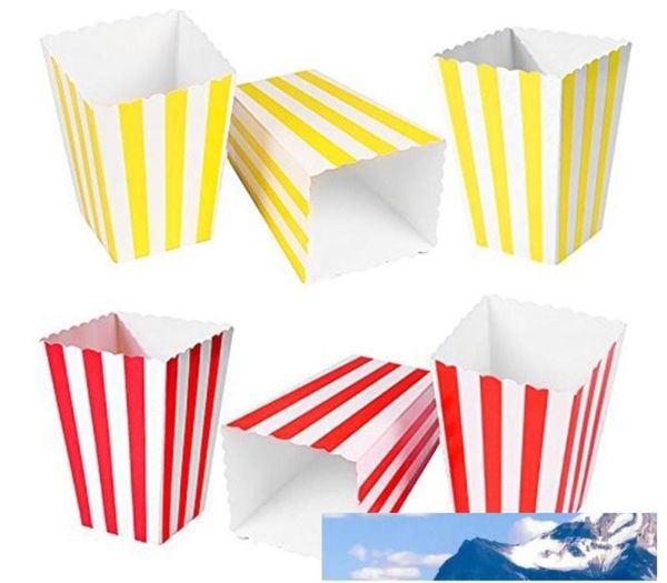60pcslot Popcorn Boxes gestreifter Papierfilm Popcorn Favor Boxen Goody Bags Pappe Candy Container Gelb und Red8705623